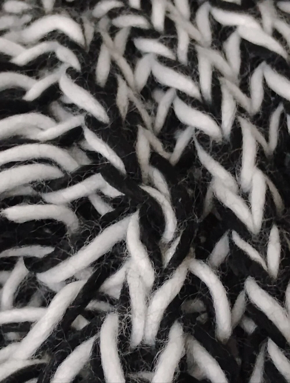 Women's Black & White Fringe Soft Warm Woven Crochet Knit Shawl Wooden Buttons